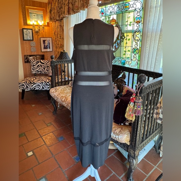 NWT Express Women's Black Mesh Strip Sleeveless Bodycon Midi Dress - Picture 2 of 5